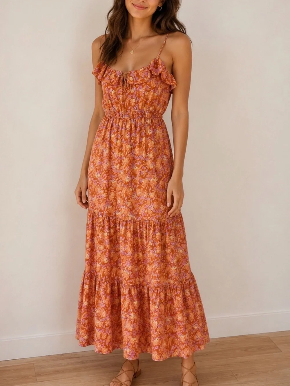 J.Crew Orange Floral Maxi Dress (Fits like S)